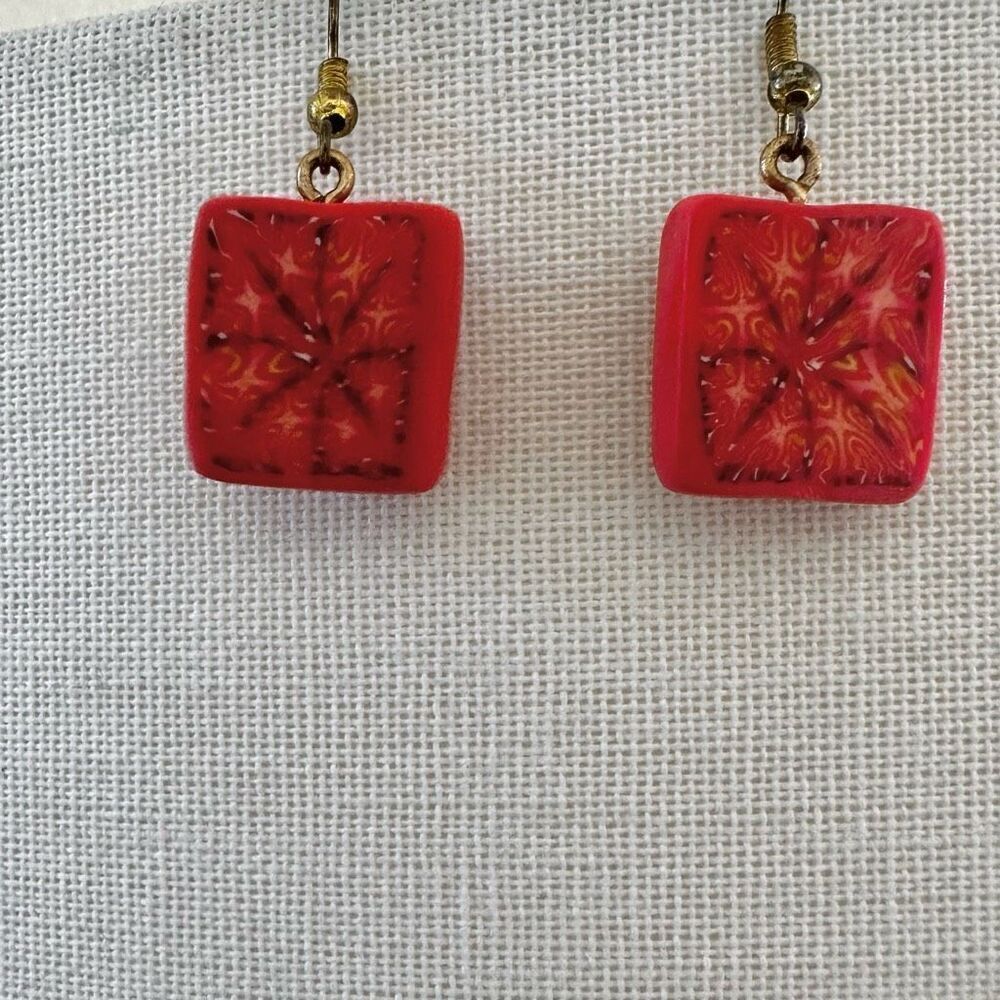 Orange square clay drop earrings